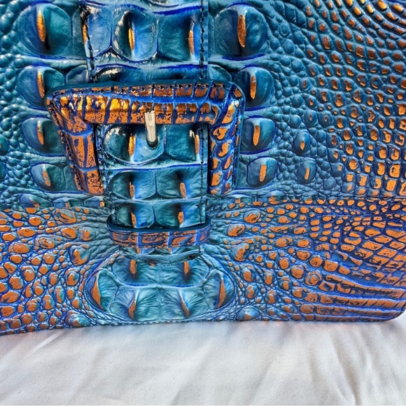 Brahmin Hallie Satchel Melbourne Vibrant Blue and Orange Crossbody Bag - Picture 2 of 7